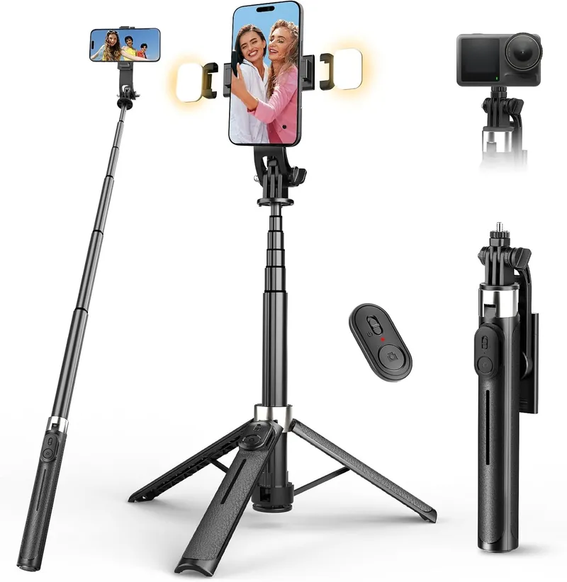 RISEOFLE ST130 palo selfie trípode con luces 110 cm – Negro